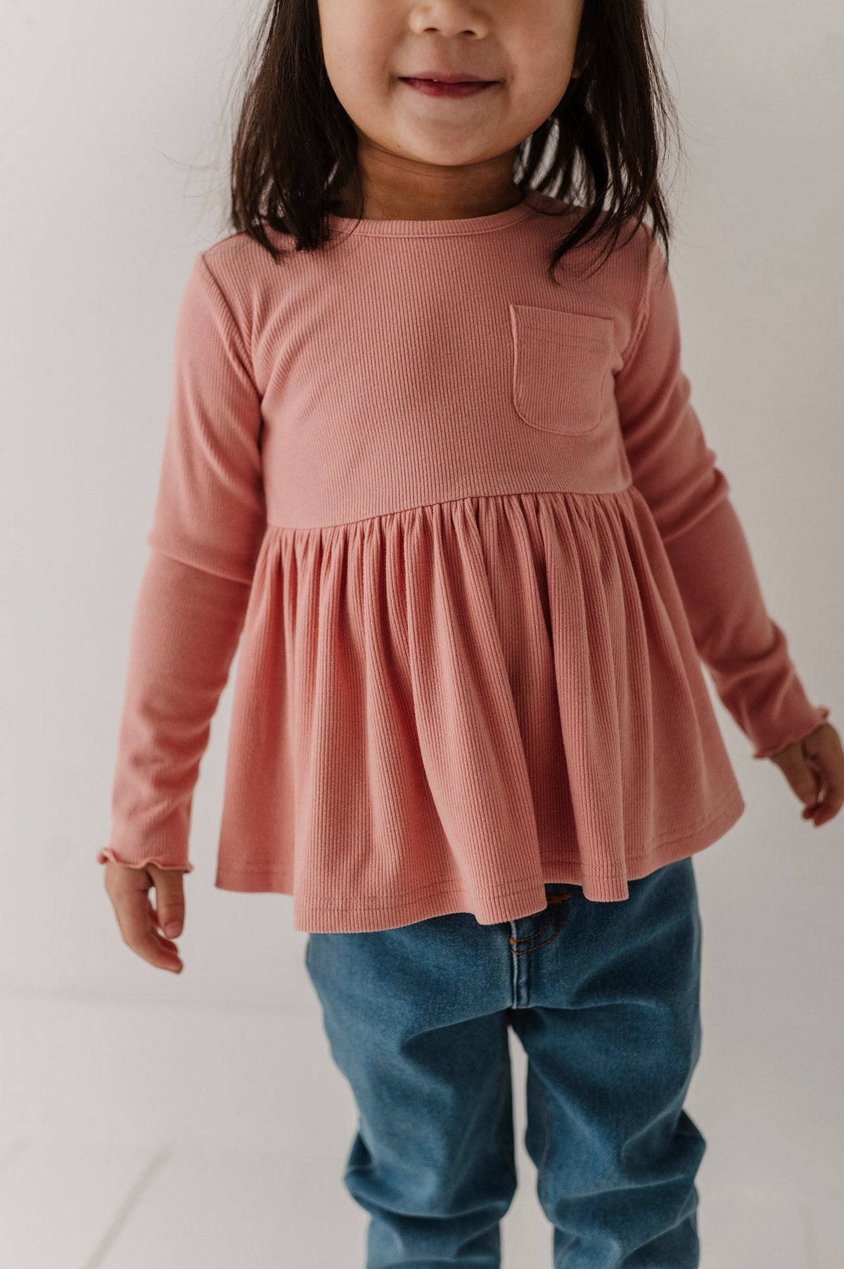 Bamboo/Cotton Ribbed Peplum Shirt - Mellow Rose