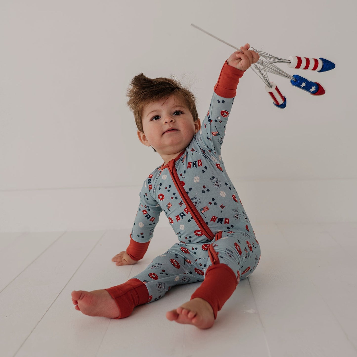 Bamboo Long Sleeve Zip Romper - Americana Prints
