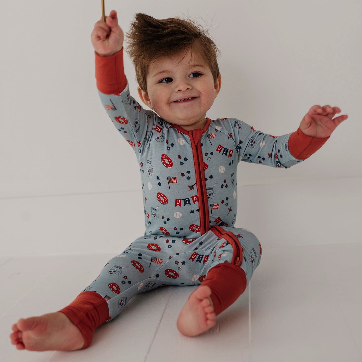 Bamboo Long Sleeve Zip Romper - Americana Prints