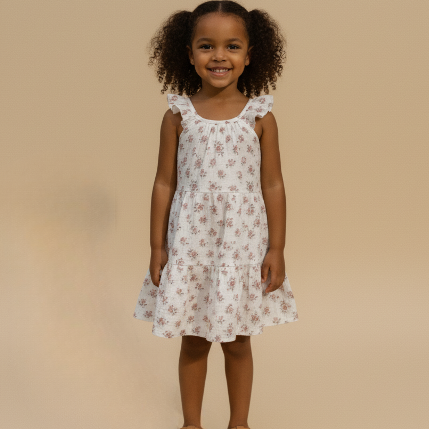 Organic Cotton Ruffle Tiered Dress - Blush Floral