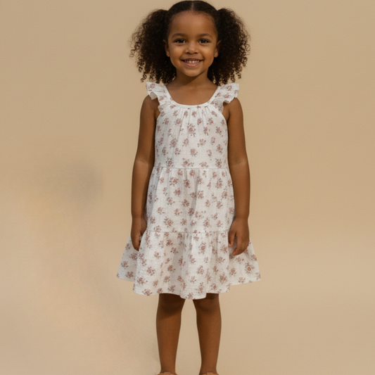Organic Cotton Ruffle Tiered Dress - Blush Floral
