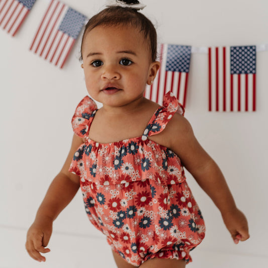 Cotton Gauze Bubble Romper - Americana Prints