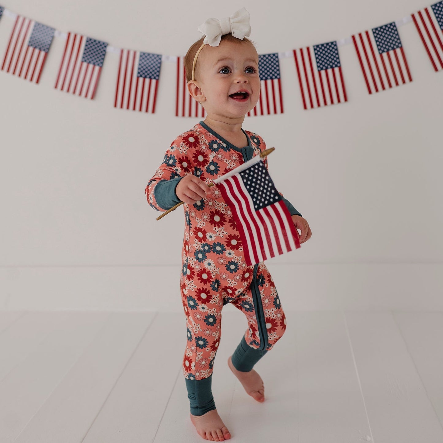 Bamboo Long Sleeve Zip Romper - Americana Prints