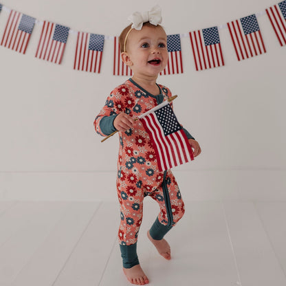 Bamboo Long Sleeve Zip Romper - Americana Prints