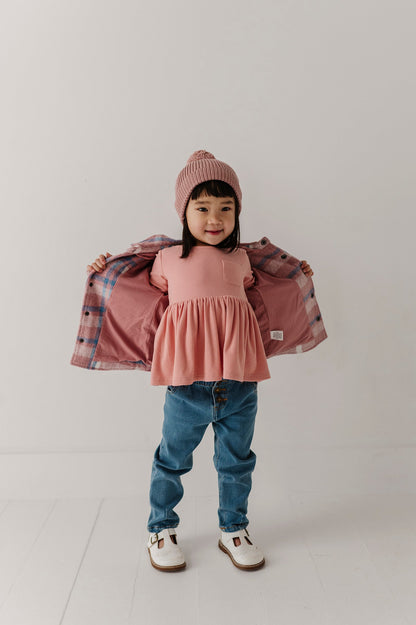 Bamboo/Cotton Ribbed Peplum Shirt - Mellow Rose