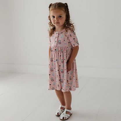 Girls Bamboo Viscose Short Sleeve Henley Dress - Kids Dress | babysprouts