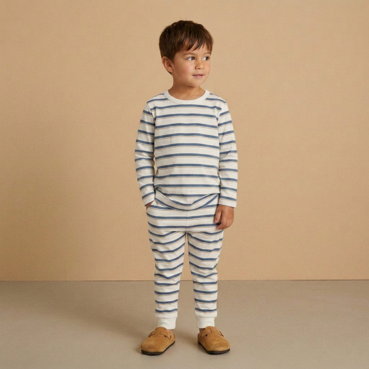 Organic Cotton Tee & Pants Set - Navy Stripe