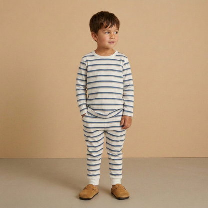Organic Cotton Tee & Pants Set - Navy Stripe