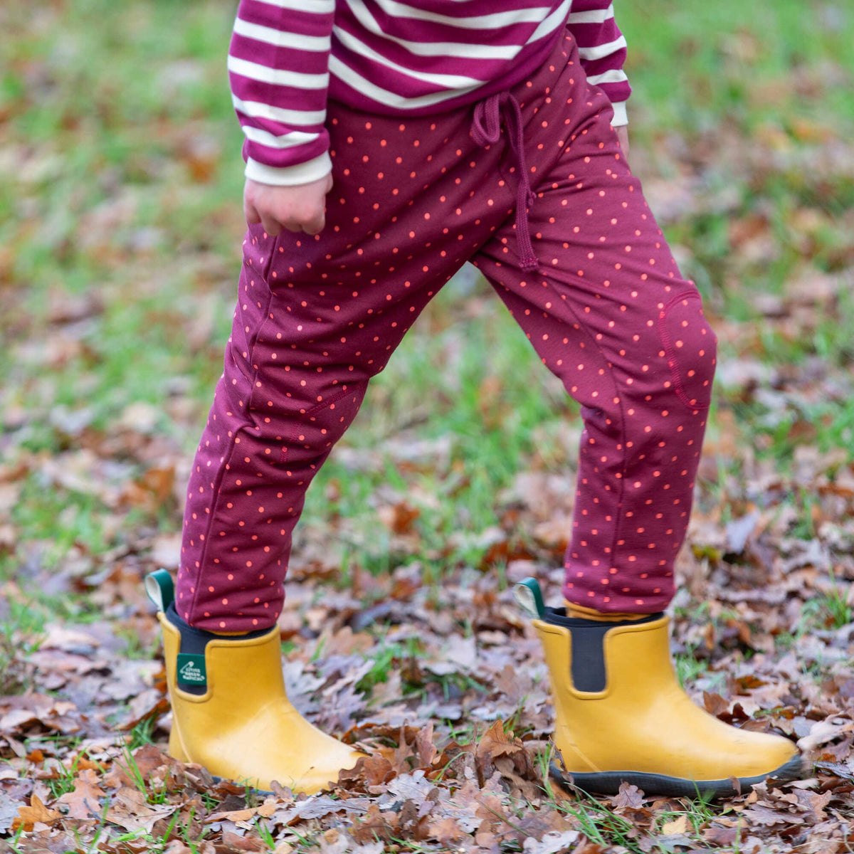 Little Green Radicals Organic Cotton Knee Patch Cozy Joggers - Autumn Polkadot