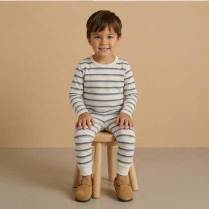 Organic Cotton Tee & Pants Set - Navy Stripe