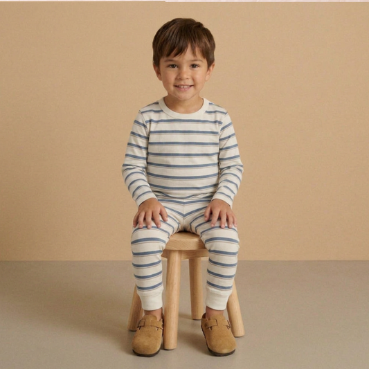 Organic Cotton Tee & Pants Set - Navy Stripe