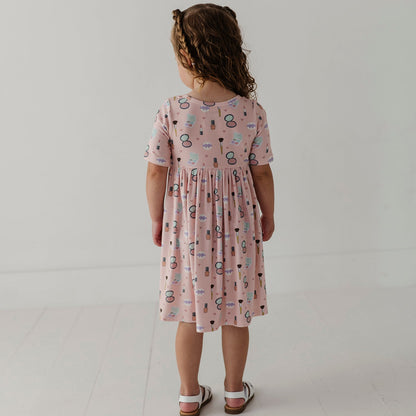 Girls Bamboo Viscose Short Sleeve Henley Dress - Kids Dress | babysprouts