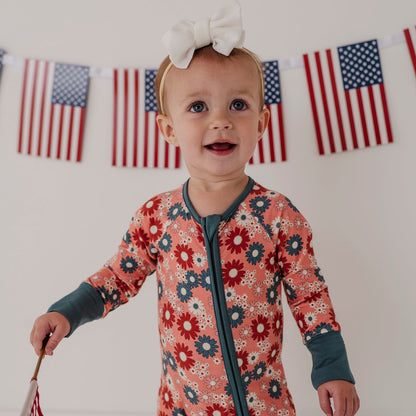 Bamboo Long Sleeve Zip Romper - Americana Prints