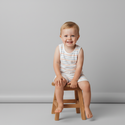 Organic Cotton Terry Sleeveless Tee & Shorts Set - Cabana Stripes