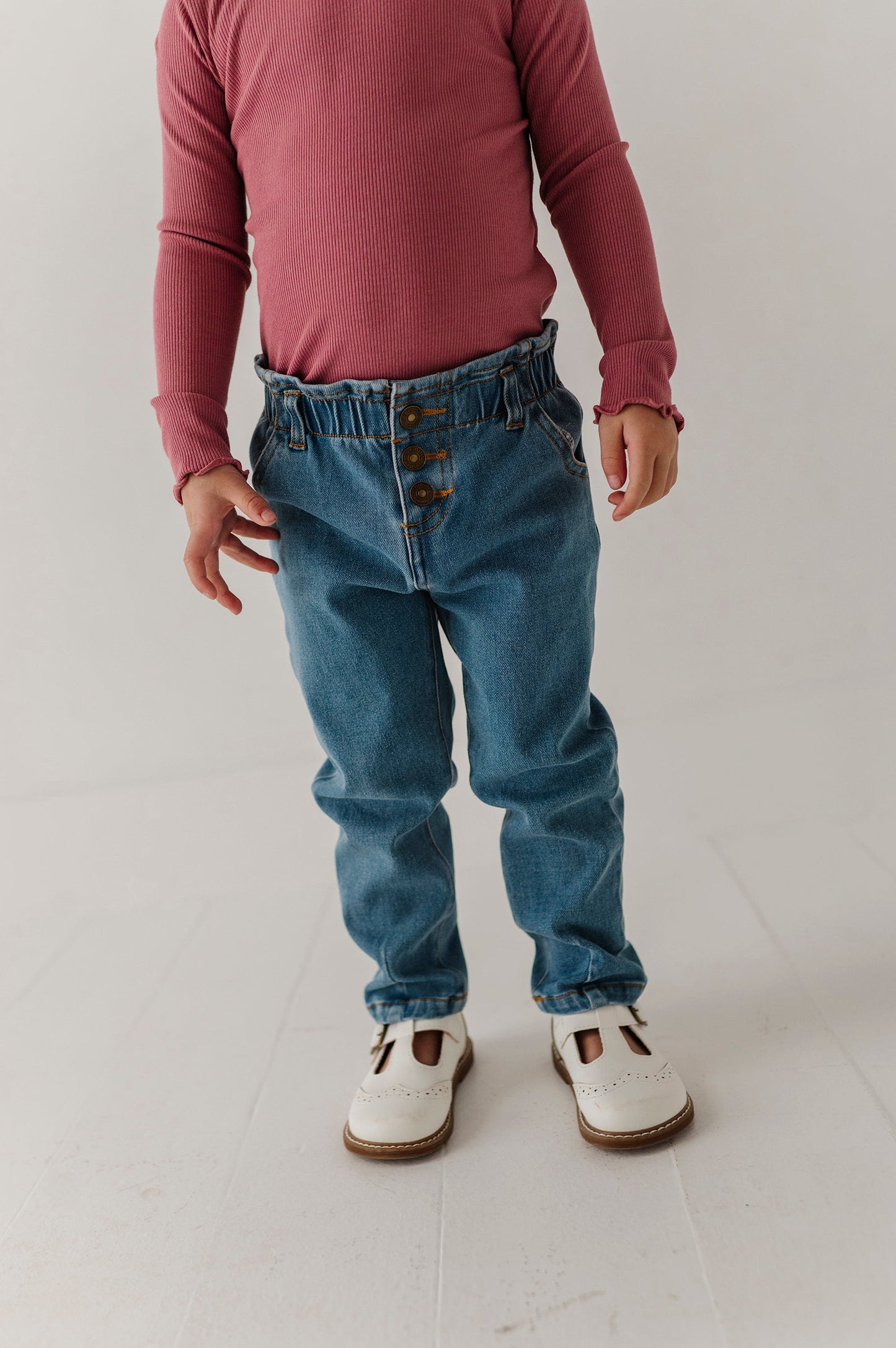 Paperbag Denim Pants - Mid Blue Wash