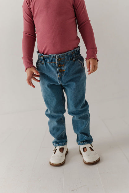 Paperbag Denim Pants - Mid Blue Wash