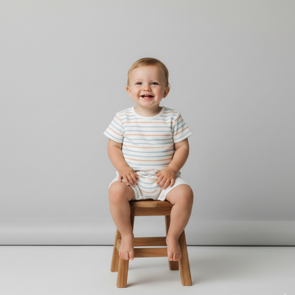 Organic Cotton Terry Short Romper - Cabana Stripes
