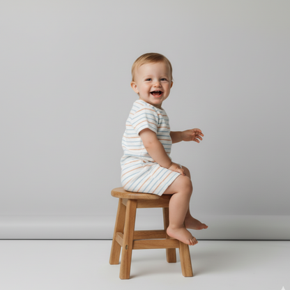 Organic Cotton Terry Short Romper - Cabana Stripes
