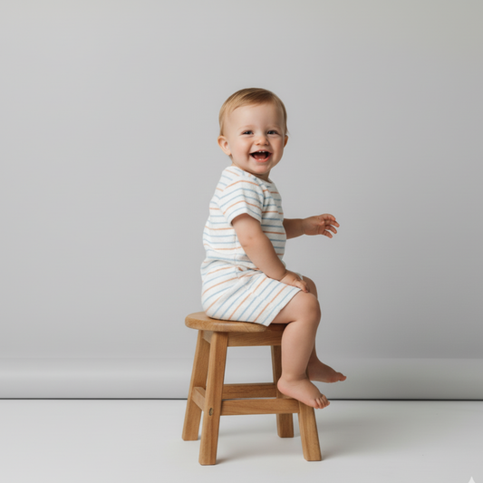 Organic Cotton Terry Short Romper - Cabana Stripes