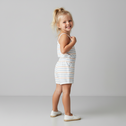 Organic Cotton Terry Tank Romper - Cabana Stripes
