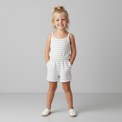 Organic Cotton Terry Tank Romper - Cabana Stripes