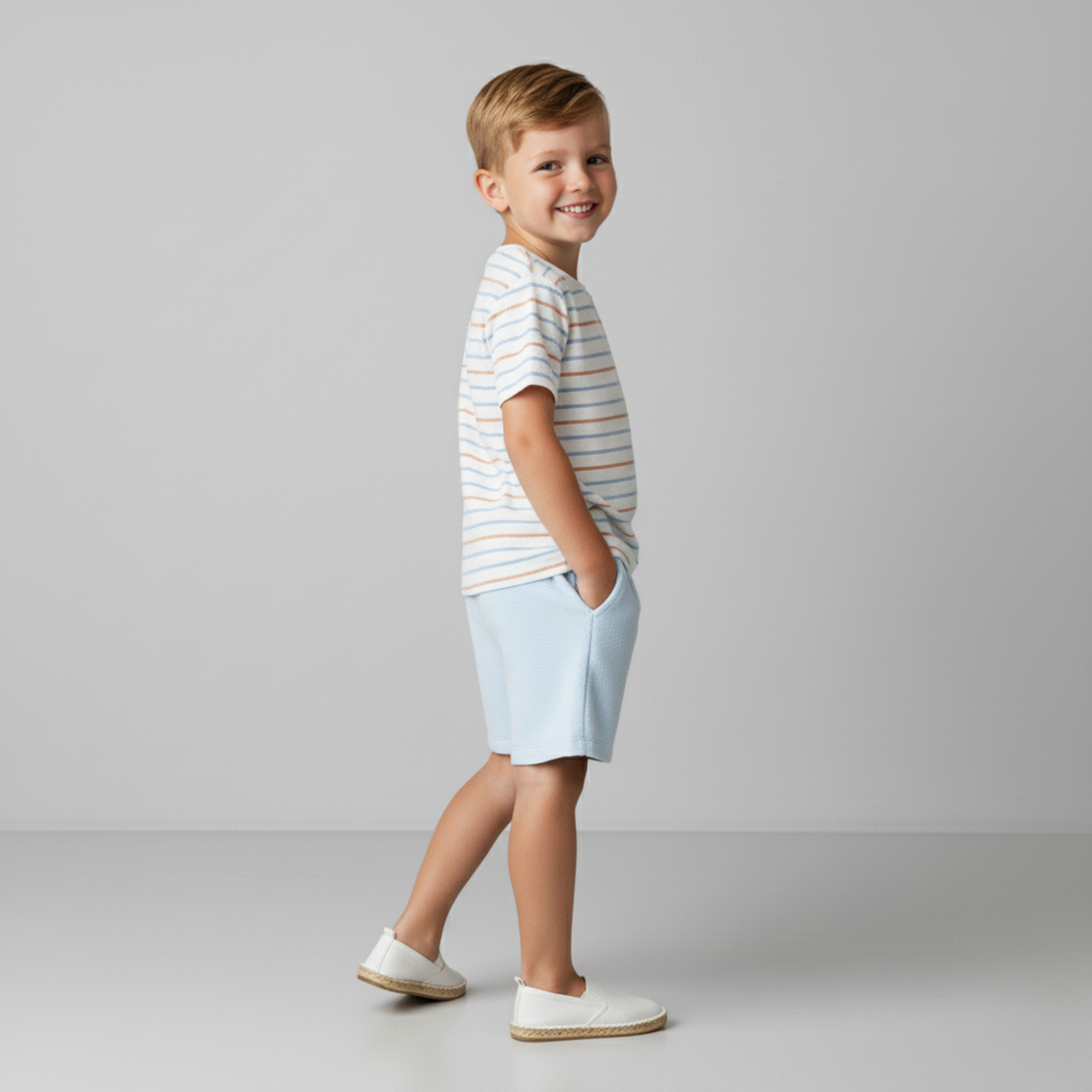 Organic Cotton Terry Tee & Shorts Set - Cabana Stripes