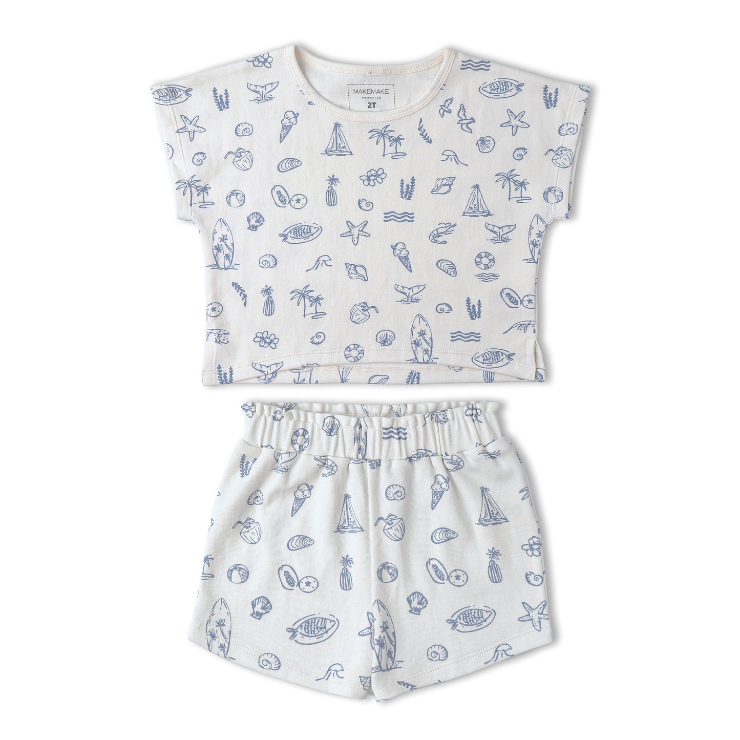 Organic Cotton Drop Shoulder Tee & Shorts Set - Coastal