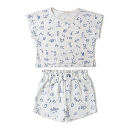 Organic Cotton Drop Shoulder Tee & Shorts Set - Coastal