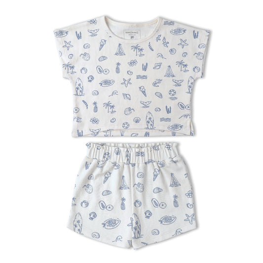 Organic Cotton Drop Shoulder Tee & Shorts Set - Coastal