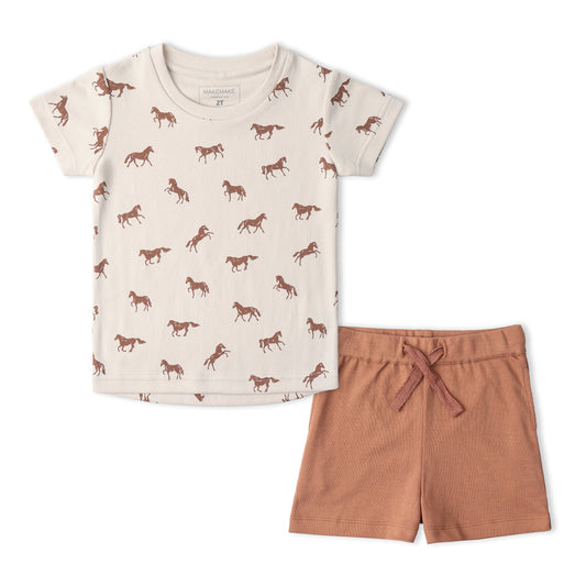 Organic Cotton Tee & Shorts Set - Horses