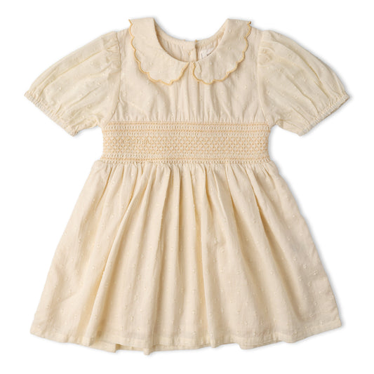 Organic Cotton Smocked Collar Dress - Butter Yellow
