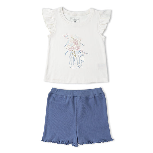 Organic Cotton Sleeveless Flutter Top & Shorts Set - Spring Floral