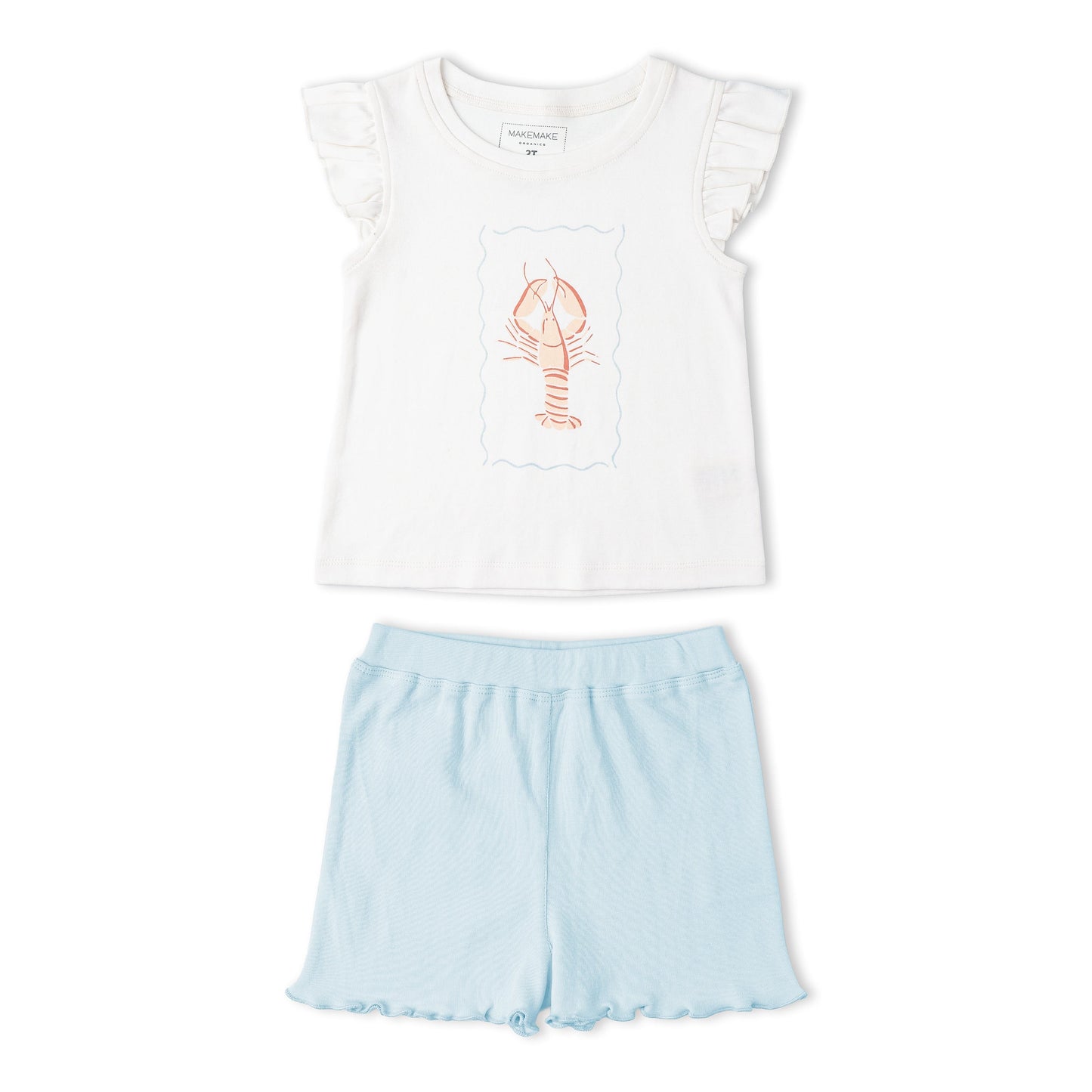 Organic Cotton Sleeveless Flutter Top & Shorts Set - Lobster