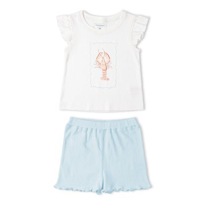 Organic Cotton Sleeveless Flutter Top & Shorts Set - Lobster