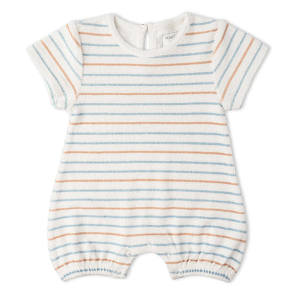 Organic Cotton Terry Short Romper - Cabana Stripes