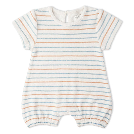 Organic Cotton Terry Short Romper - Cabana Stripes
