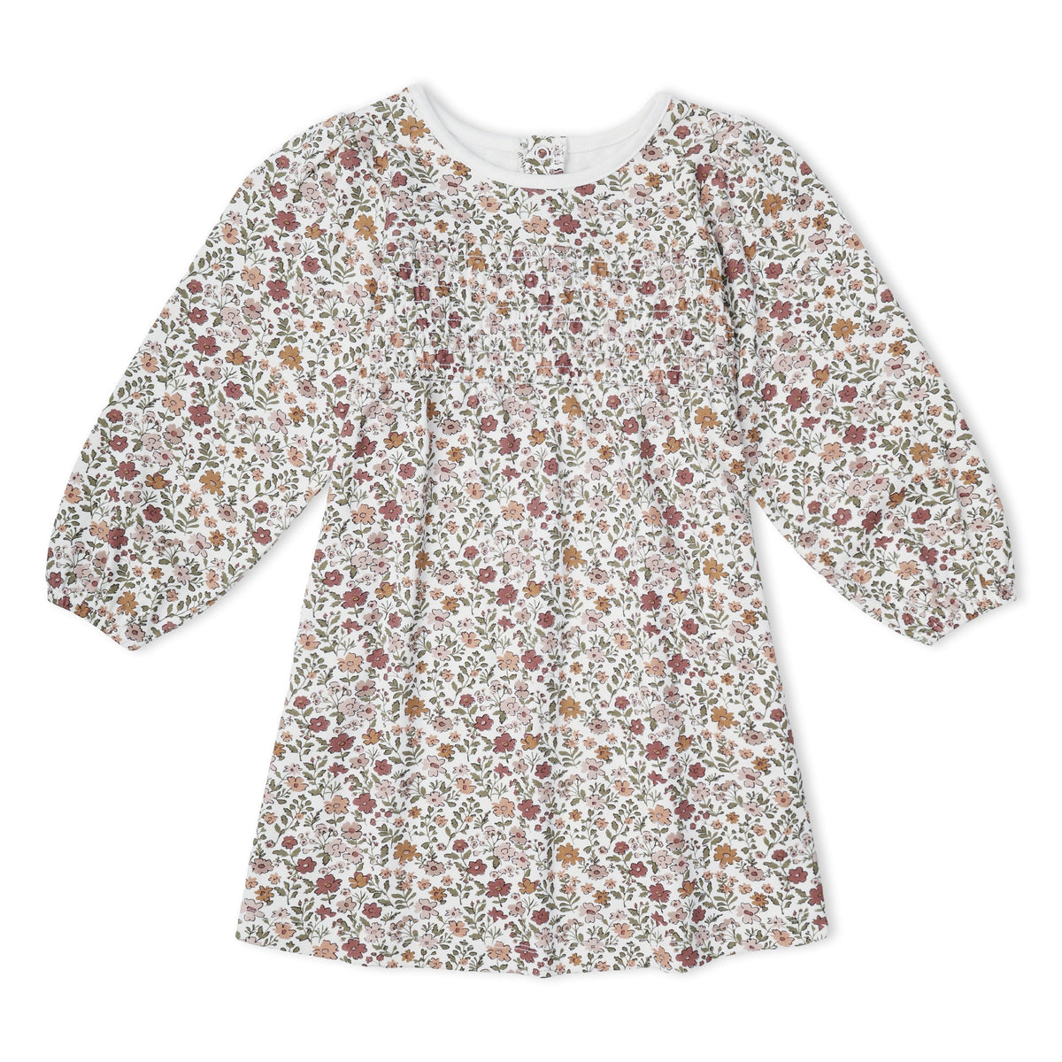 Organic Smocked Long Sleeve Dress - Woodland Sprig