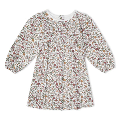 Organic Smocked Long Sleeve Dress - Woodland Sprig