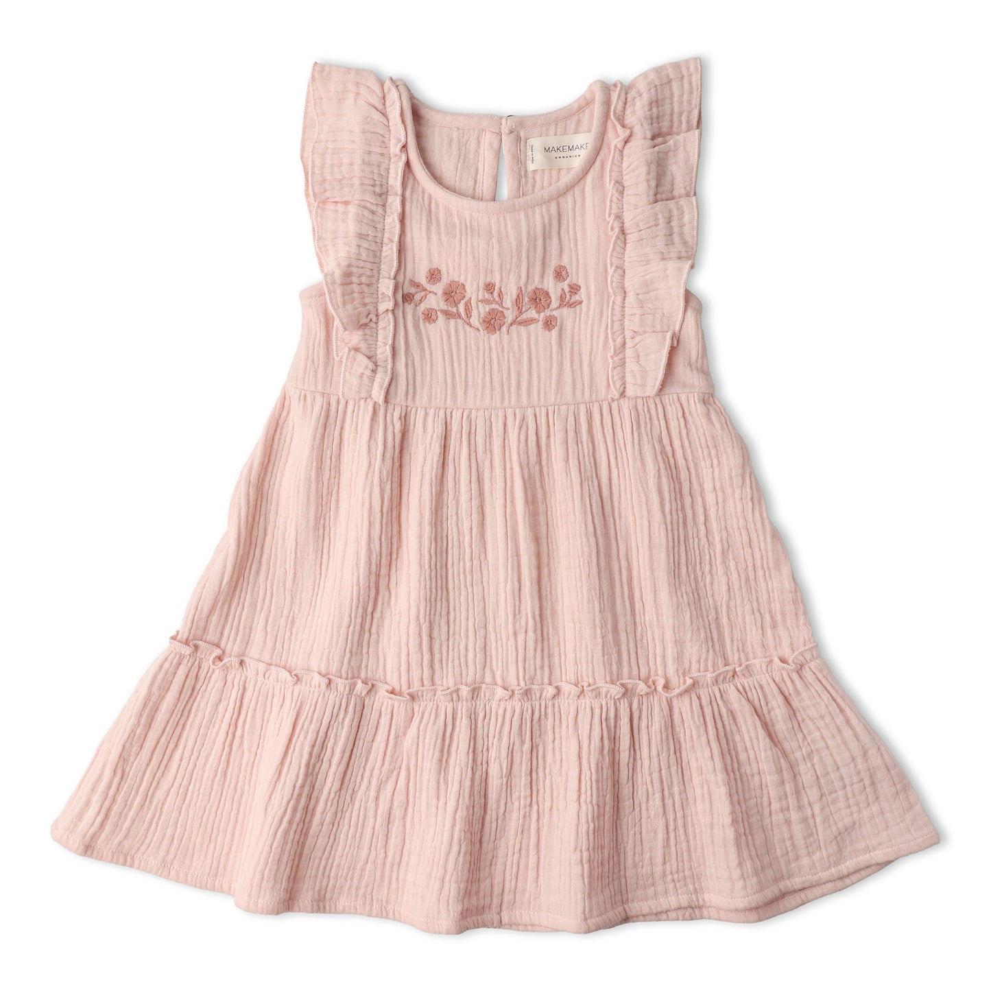 Organic Cotton Muslin Embroidered Tiered Dress - Blush