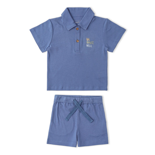 Organic Cotton Polo Shirt & Shorts Set - Slate