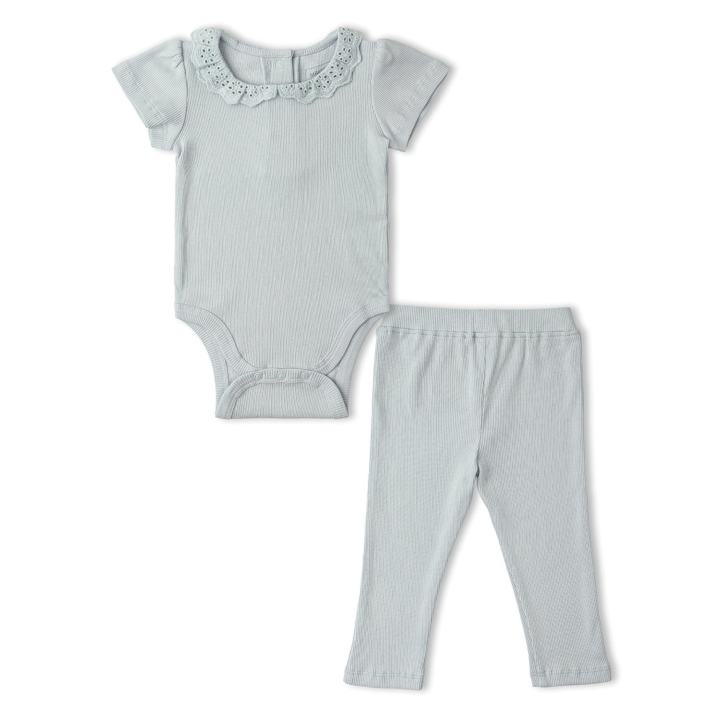 Organic Cotton Lace Collar Bodysuit & Leggings Set - Fog