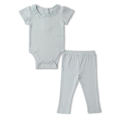 Organic Cotton Lace Collar Bodysuit & Leggings Set - Fog