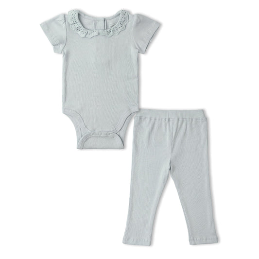 Organic Cotton Lace Collar Bodysuit & Leggings Set - Fog