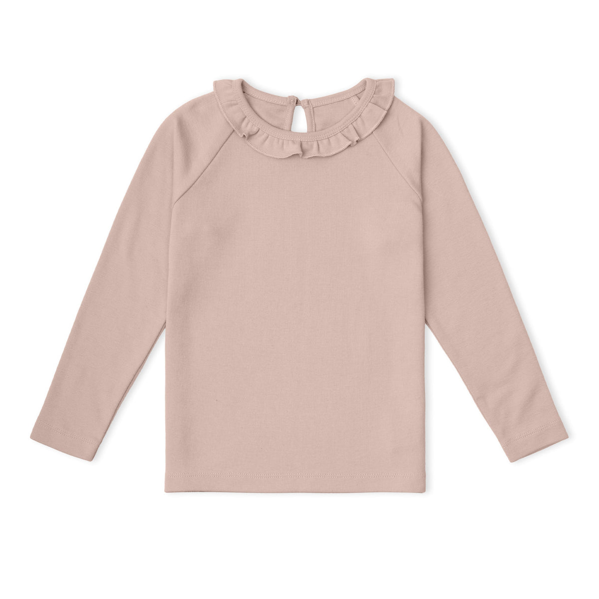 Organic Cotton Ruffle Neck Top - Dusty Rose