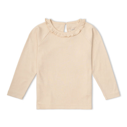 Organic Cotton Ruffle Neck Top - Oat