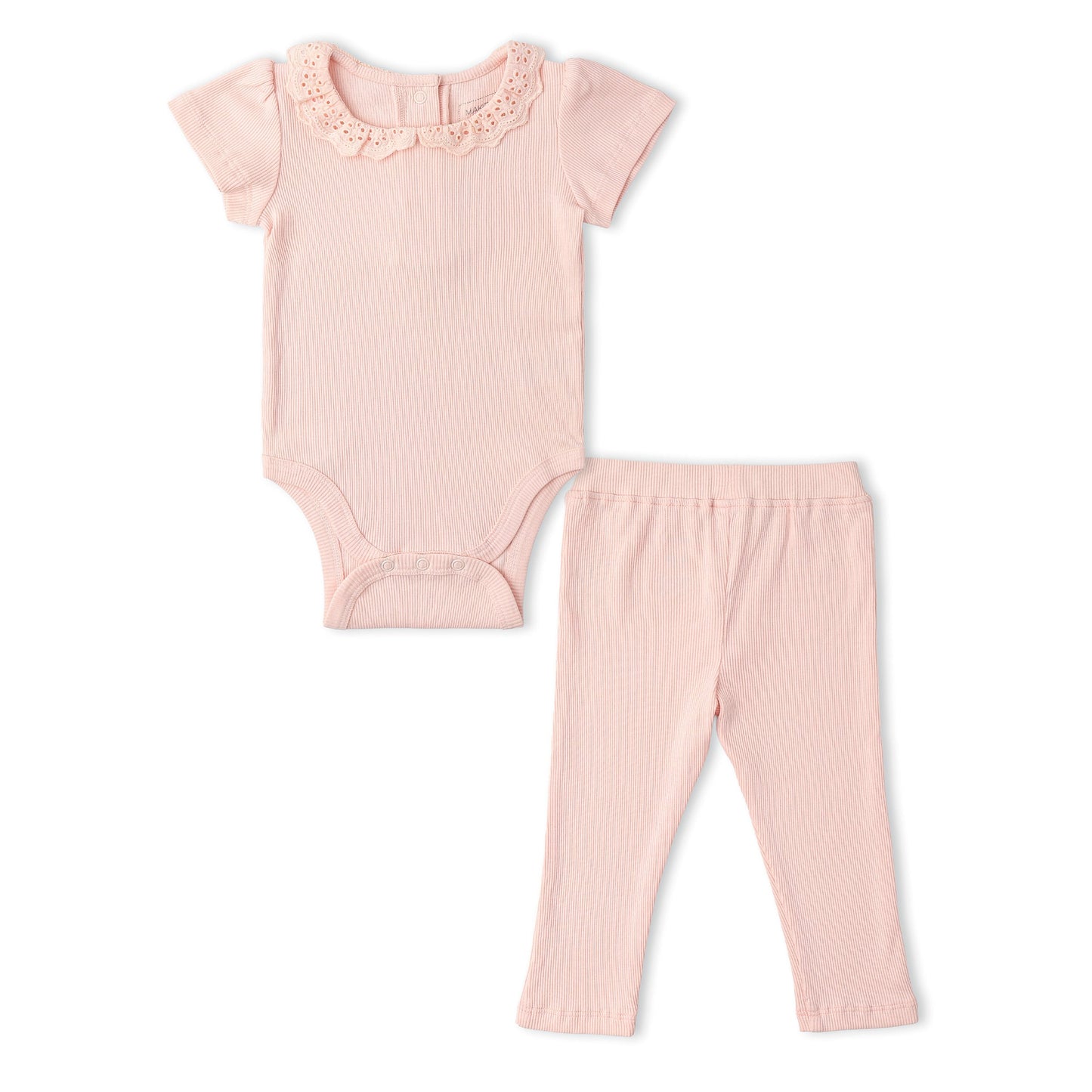 Organic Cotton Lace Collar Bodysuit & Leggings Set - Blush