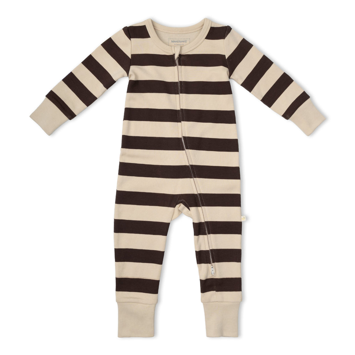 Organic Cotton 2-Way Zip Romper - Mocha Stripe