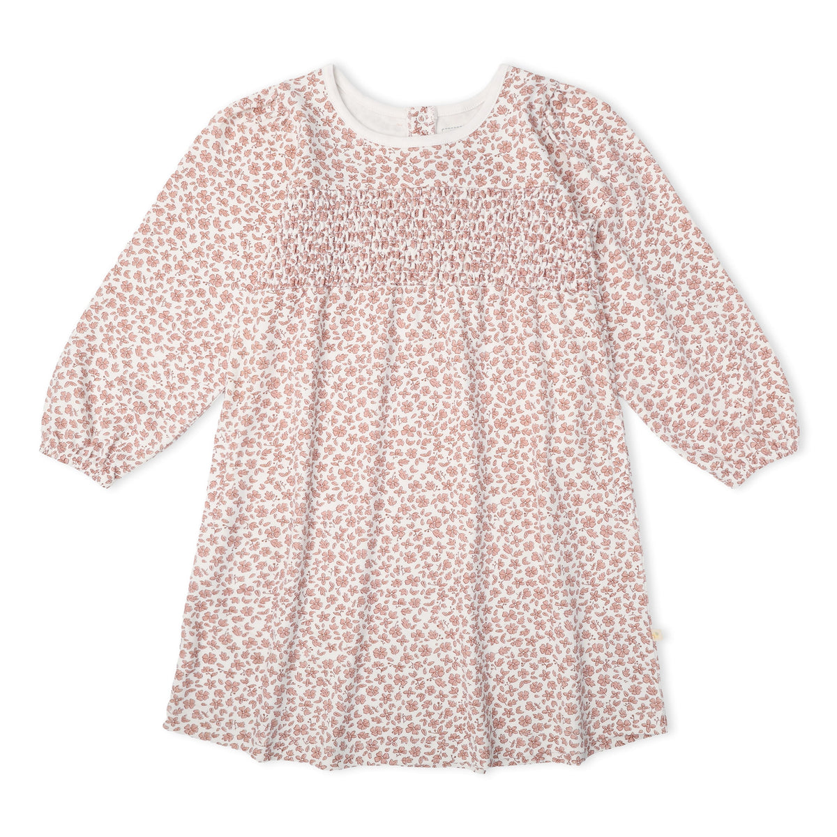 Organic Cotton Smocked Long Sleeve Dress - Wild Petal