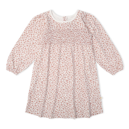 Organic Cotton Smocked Long Sleeve Dress - Wild Petal