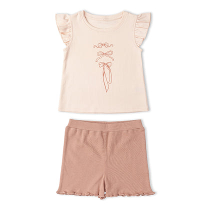 Organic Cotton Sleeveless Flutter Top & Shorts Set - Bows